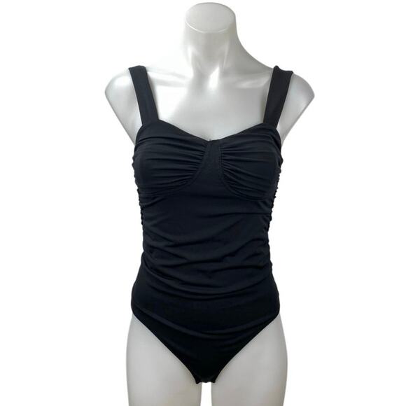 Abercrombie & Fitch Black Ruched Sleeveless Cami Thong Bodysuit Tank Top Size S - Picture 1 of 5